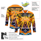 Custom Bay Orange Blue-White 3D Pattern Abstract Grunge Hockey Lace Neck Jersey