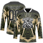 Custom Black Olive-White 3D Pattern Abstract Grunge Hockey Lace Neck Jersey