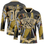 Custom Black Vegas Gold-Gray 3D Pattern Abstract Hockey Lace Neck Jersey