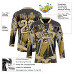 Custom Black Vegas Gold-Gray 3D Pattern Abstract Hockey Lace Neck Jersey