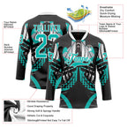 Custom Black Aqua-White 3D Pattern Abstract Hockey Lace Neck Jersey