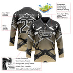 Custom Gray Black Vegas Gold-White 3D Pattern Abstract Gradient Hockey Lace Neck Jersey