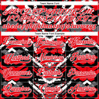 Custom Black Fire Red-White 3D Pattern Abstract Grunge Hockey Lace Neck Jersey