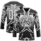 Custom Black White-Gray 3D Pattern Abstract Gradient Hockey Lace Neck Jersey