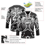 Custom Black White-Gray 3D Pattern Abstract Gradient Hockey Lace Neck Jersey
