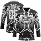 Custom Black White-Gray 3D Pattern Abstract Gradient Hockey Lace Neck Jersey