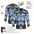 Custom Light Blue Black-White 3D Pattern Abstract Hockey Lace Neck Jersey