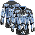 Custom Light Blue Black-White 3D Pattern Abstract Hockey Lace Neck Jersey