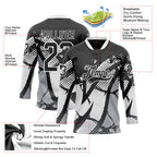 Custom Black Gray-White 3D Pattern Abstract Hockey Lace Neck Jersey