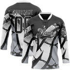Custom Black Gray-White 3D Pattern Abstract Hockey Lace Neck Jersey