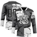 Custom Black Gray-White 3D Pattern Abstract Split Hockey Lace Neck Jersey