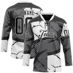 Custom Black Gray-White 3D Pattern Abstract Split Hockey Lace Neck Jersey