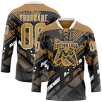Custom Old Gold Gray Black-White 3D Pattern Abstract Grunge Hockey Lace Neck Jersey