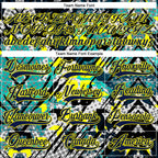 Custom Navy Light Yellow-Aqua 3D Pattern Abstract Grunge Hockey Lace Neck Jersey
