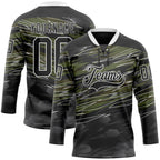 Custom Black Olive-White 3D Pattern Abstract Hockey Lace Neck Jersey