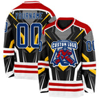 Custom Black US Navy Blue Red-White 3D Pattern Cyber Mecha E-sport Hockey Jersey