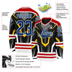 Custom Black US Navy Blue Red-White 3D Pattern Cyber Mecha E-sport Hockey Jersey
