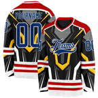 Custom Black US Navy Blue Red-White 3D Pattern Cyber Mecha E-sport Hockey Jersey
