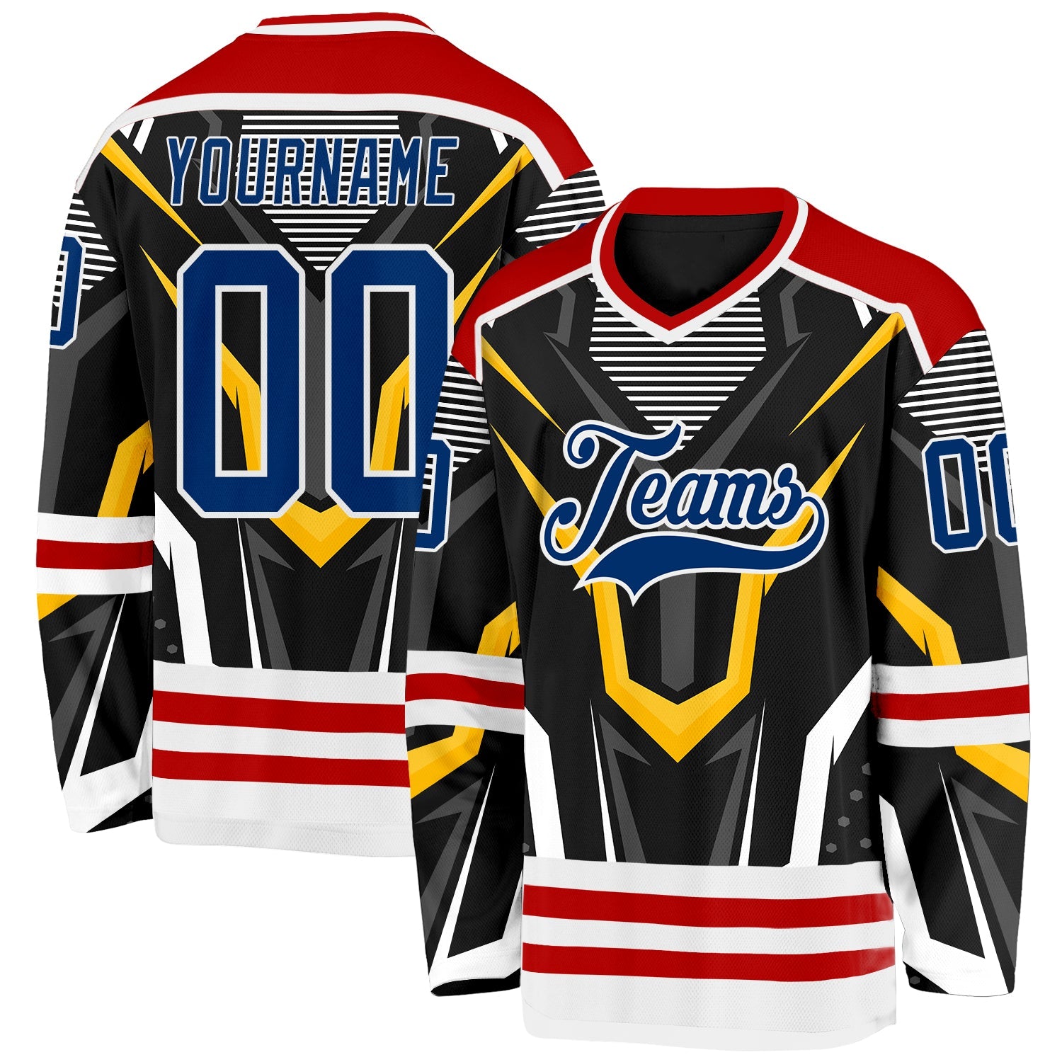 Custom Black US Navy Blue Red-White 3D Pattern Cyber Mecha E-sport Hockey Jersey