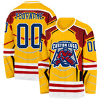 Custom Gold US Navy Blue Red-White 3D Pattern Cyber Mecha E-sport Hockey Jersey