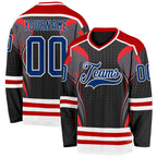 Custom Black US Navy Blue Red-White 3D Pattern Cyber Mecha E-sport Hockey Jersey