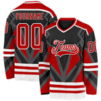 Custom Black Red Gray-White 3D Pattern Cyber Mecha E-sport Hockey Jersey