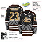Custom Black Old Gold Gray Brown-White 3D Pattern Cyber Mecha E-sport Hockey Jersey