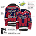 Custom Red Black Blue-White 3D Pattern Cyber Mecha E-sport Hockey Jersey
