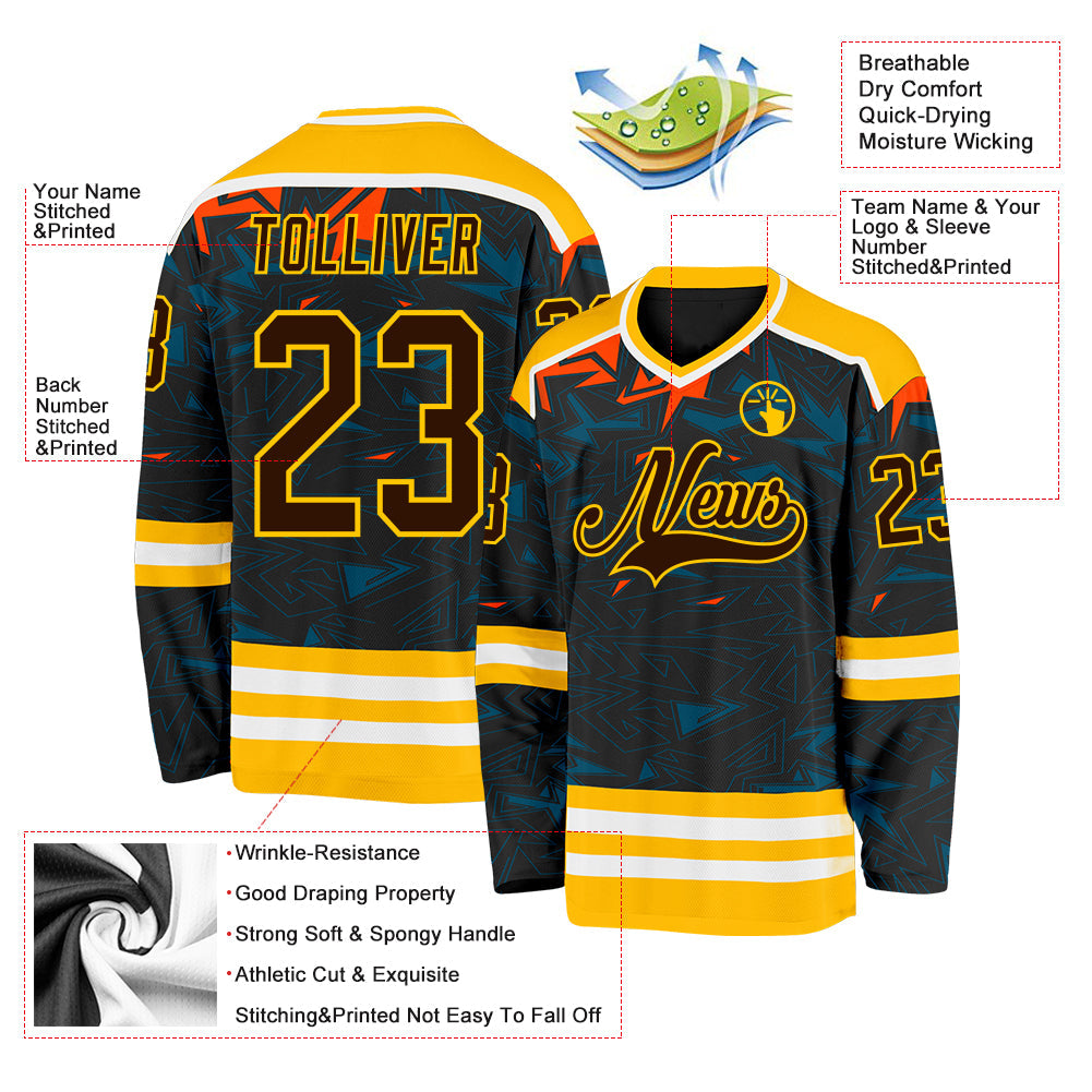Custom Black Brown Yellow Orange Blue-White 3D Pattern Cyber Mecha E-sport Hockey Jersey