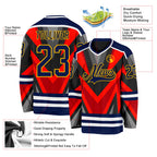 Custom Orange Navy Black Gray-Gold 3D Pattern Cyber Mecha E-sport Hockey Jersey