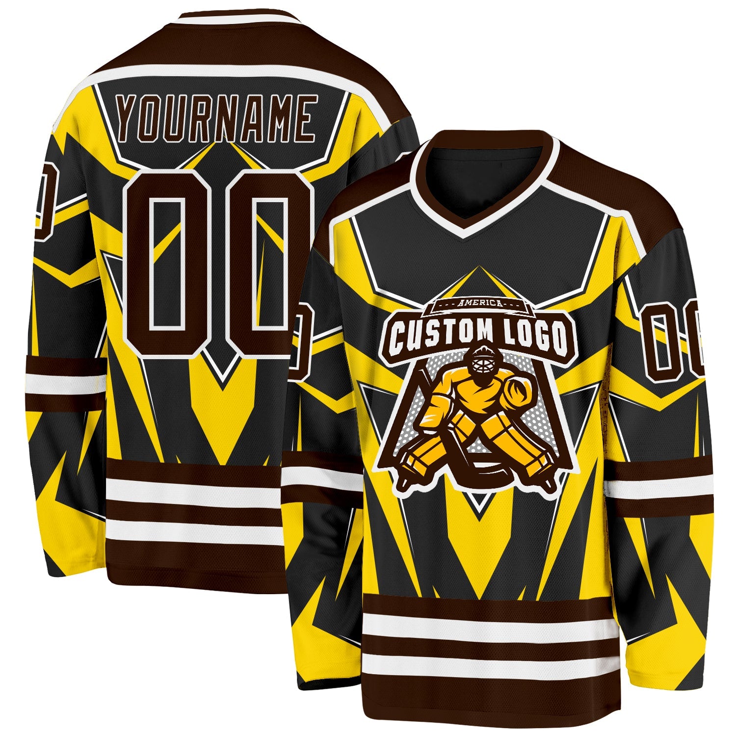 Custom Black Brown Yellow-White 3D Pattern Cyber Mecha E-sport Hockey Jersey
