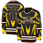 Custom Black Brown Yellow-White 3D Pattern Cyber Mecha E-sport Hockey Jersey