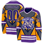 Custom Gray Dark Purple Yellow Cream-White 3D Pattern Cyber Mecha E-sport Hockey Jersey