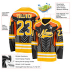 Custom Black Gold Gray Orange-White 3D Pattern Cyber Mecha E-sport Hockey Jersey