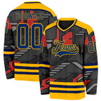 Custom Black US Navy Blue Gray Orange-Gold 3D Pattern Cyber Mecha E-sport Hockey Jersey