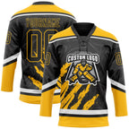 Custom Black Gold-White 3D Splash Art Hockey Lace Neck Jersey