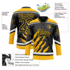 Custom Black Gold-White 3D Splash Art Hockey Lace Neck Jersey