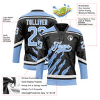 Custom Black Light Blue-White 3D Splash Art Hockey Lace Neck Jersey