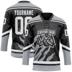 Custom Black White-Gray 3D Splash Art Hockey Lace Neck Jersey