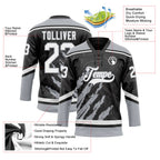 Custom Black White-Gray 3D Splash Art Hockey Lace Neck Jersey