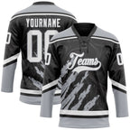 Custom Black White-Gray 3D Splash Art Hockey Lace Neck Jersey