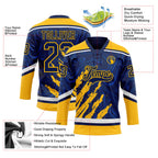 Custom Navy Gold-White 3D Splash Art Hockey Lace Neck Jersey