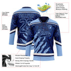 Custom Navy Light Blue-White 3D Splash Art Hockey Lace Neck Jersey