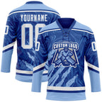 Custom Royal White-Light Blue 3D Splash Art Hockey Lace Neck Jersey