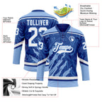Custom Royal White-Light Blue 3D Splash Art Hockey Lace Neck Jersey