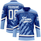 Custom Royal White-Light Blue 3D Splash Art Hockey Lace Neck Jersey
