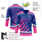 Custom Royal Pink-White 3D Splash Art Hockey Lace Neck Jersey