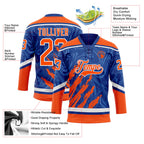 Custom Royal Orange-White 3D Splash Art Hockey Lace Neck Jersey