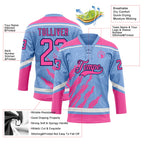 Custom Light Blue Pink Navy-White 3D Splash Art Hockey Lace Neck Jersey