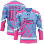 Custom Light Blue Pink Navy-White 3D Splash Art Hockey Lace Neck Jersey